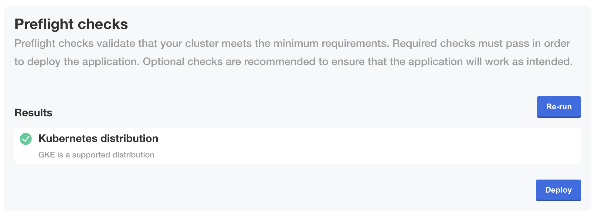 Preflight checks in Admin Console showing pass message